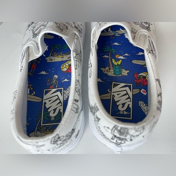 Vans Classic Slip-On Low Tide True White Skeleton Skull Beach Surfing Shoes 7.5 - Picture 3 of 5